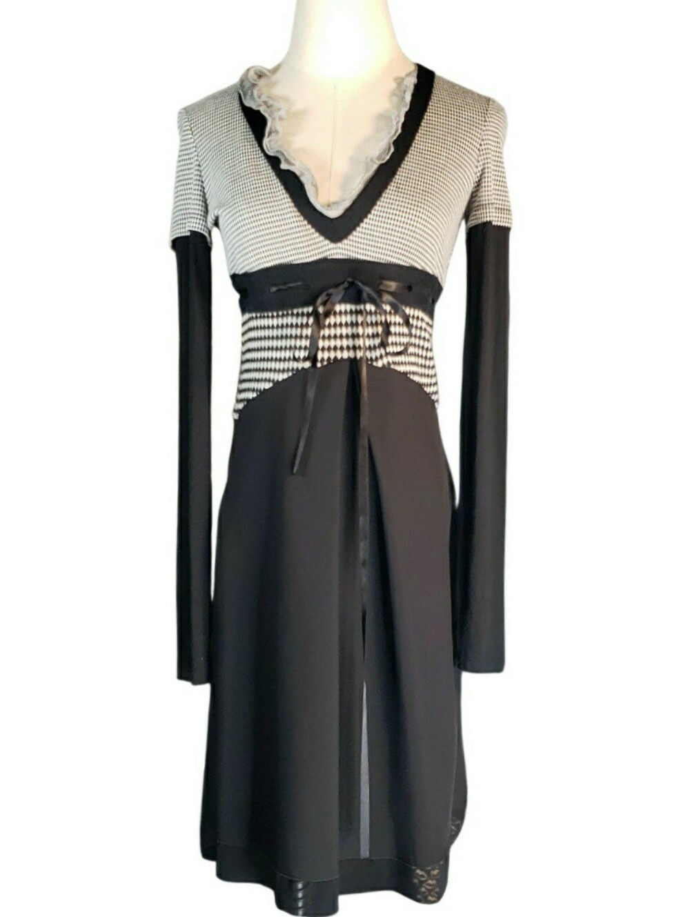 Vtg 80-90's PianuraStudio Mixed Media Design Weavers Italy Empire Waist Dress 42